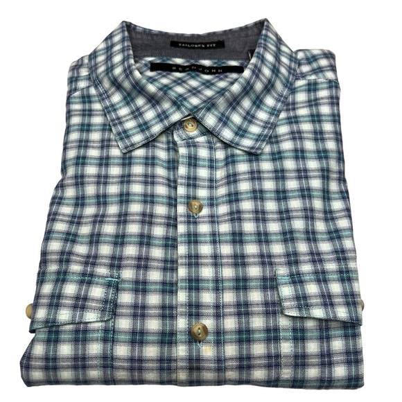 Sean John Other - SEAN JOHN Tailored Fit Long Sleeve Blue Aqua Plaid Men's Shirt Size 3XL